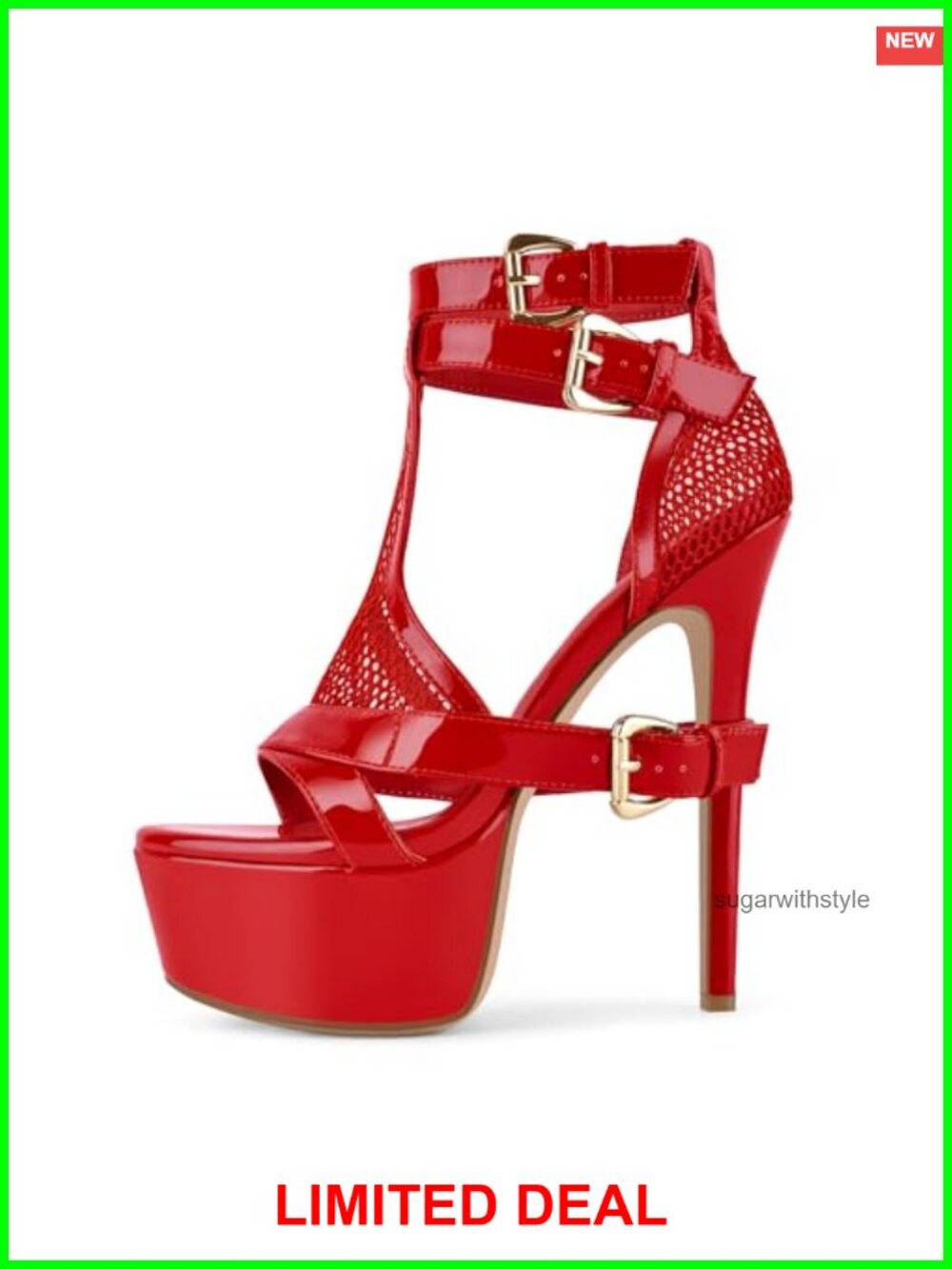 Women's Platform Stiletto Heels Mesh Open Toe Ankle Strap Dress Sandals